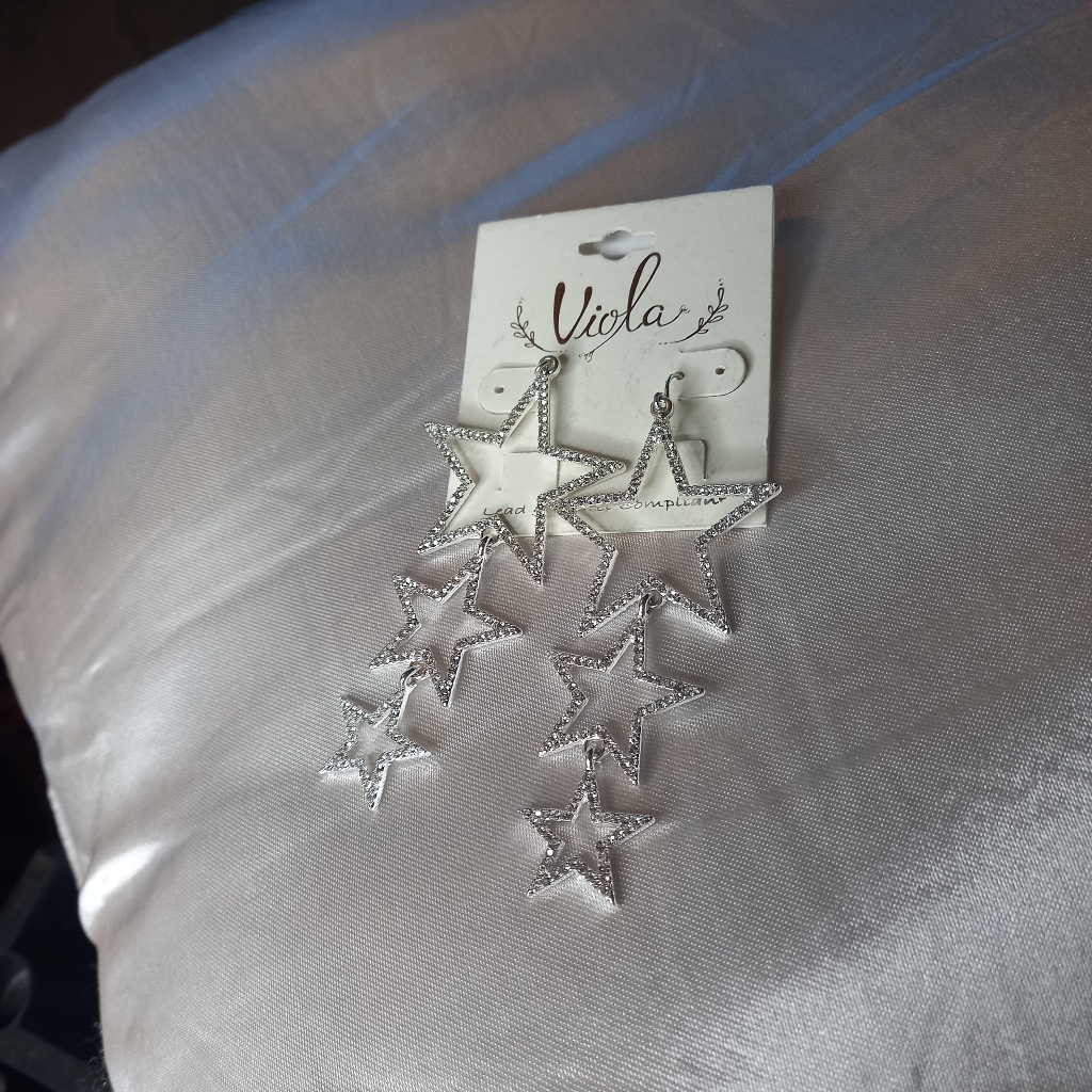 Triple Star Silver Dangle Earrings
